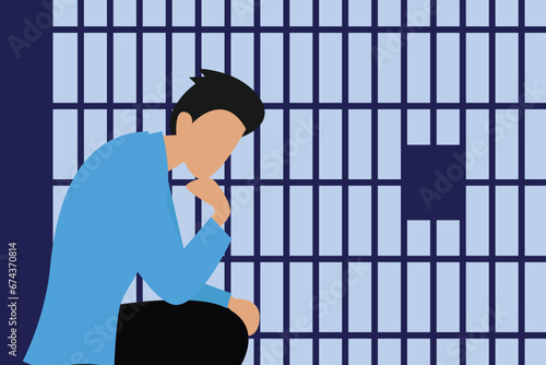 Businessman in jail 2D flat vector concept for banner, website, illustration, landing page, flyer, etc