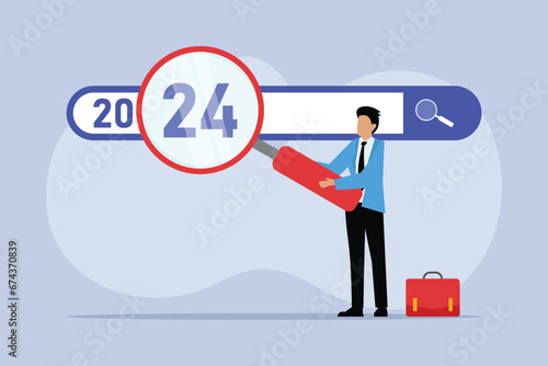 2024 job research or vision. New Year resolution 2D flat vector concept for banner, website, illustration, landing page, flyer, etc