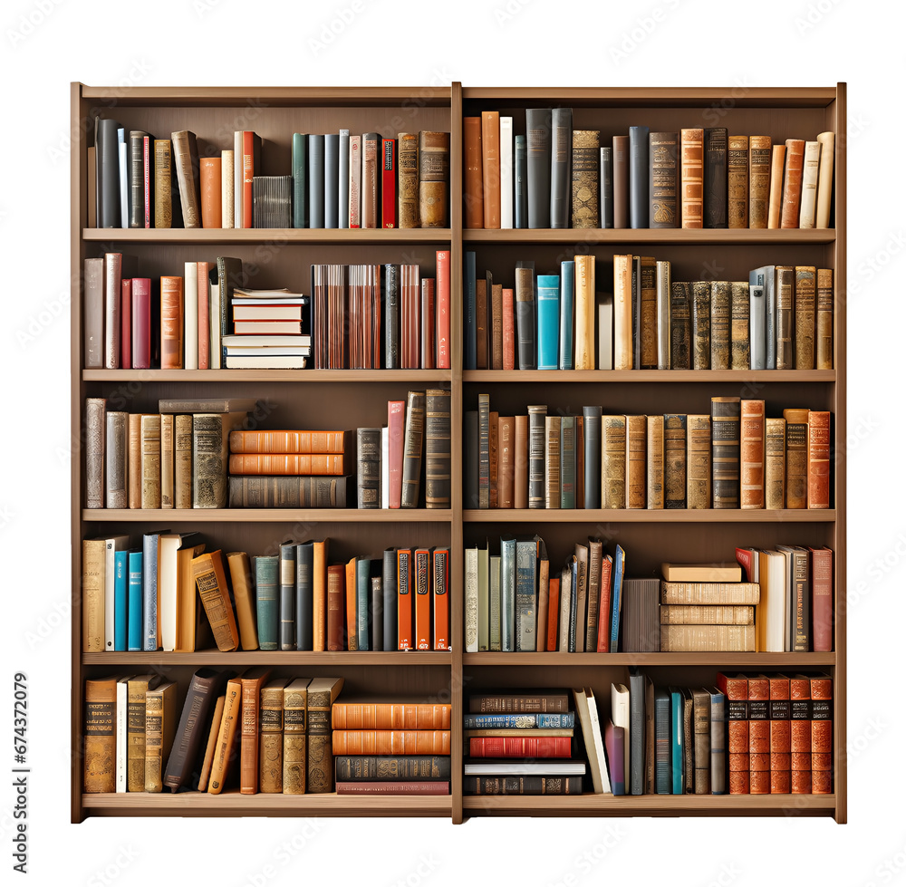 Front View of Wooden Bookshelf Loaded with Books Front View of Wooden Bookshelf Loaded with Books