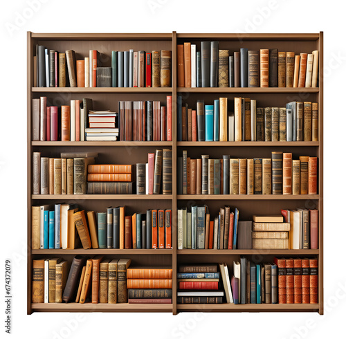 Front View of Wooden Bookshelf Loaded with Books photo