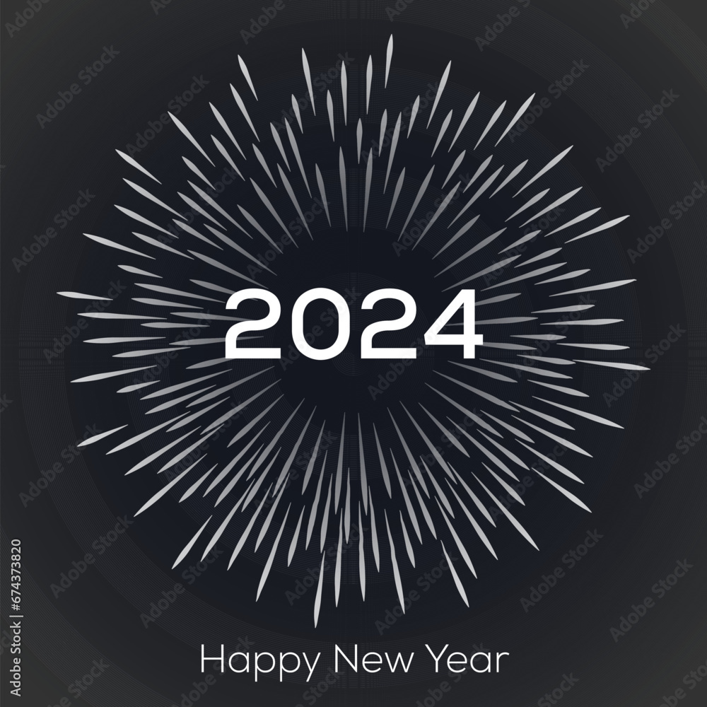 Happy New Year 2024 Vector graphic typo design white firework on a gray background
Happy New Year 2024 Vector graphic typo design white firework on a gray background