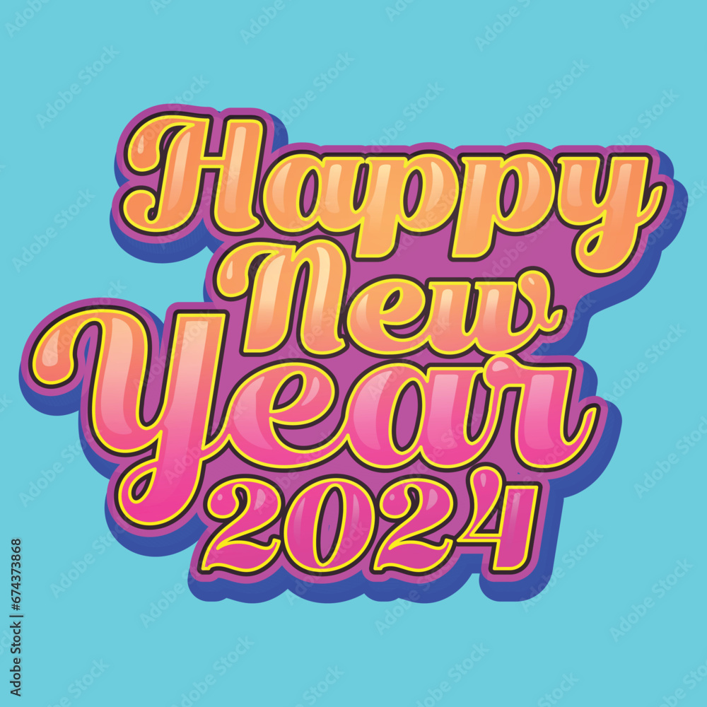 Happy New Year 2024 Vector graphic typo design neon colors with a light blue background
Happy New Year 2024 Vector graphic typo design neon colors with a light blue background