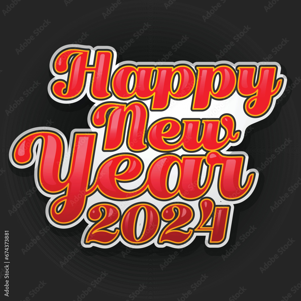 happy new year 2024 Vector graphic typo design red comic style colors
