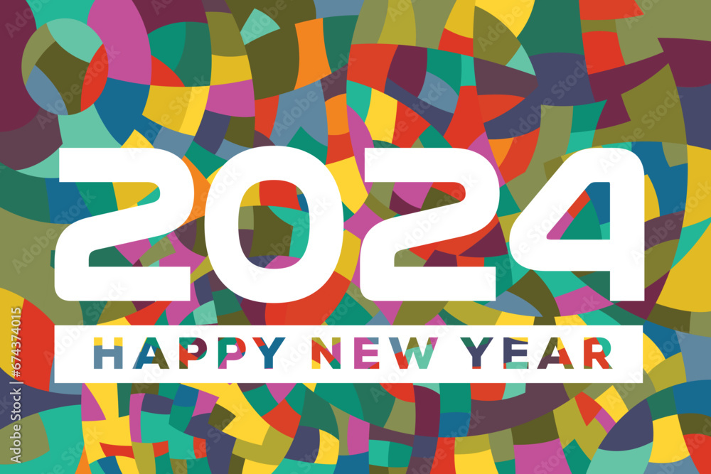 Happy New Year 2024 Vector graphic typo design with vivid colorful mosaic pattern
Happy New Year 2024 Vector graphic typo design with vivid colorful mosaic pattern