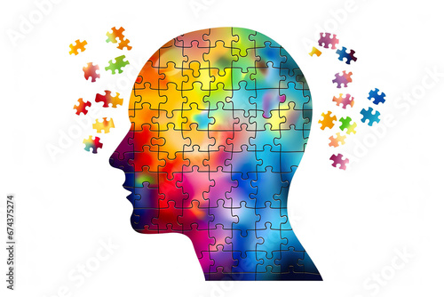 Human head and rainbow jigsaw puzzles. 