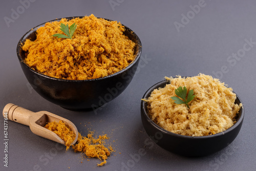 Dried Chicken Meat Floss or Abon Ayam or Serunding. Spicy and Not Spicy. photo