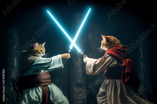 jedi cats duel,, AI generated