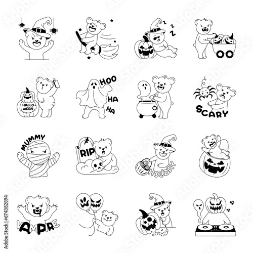 Pack of Halloween Bear Doodle Stickers