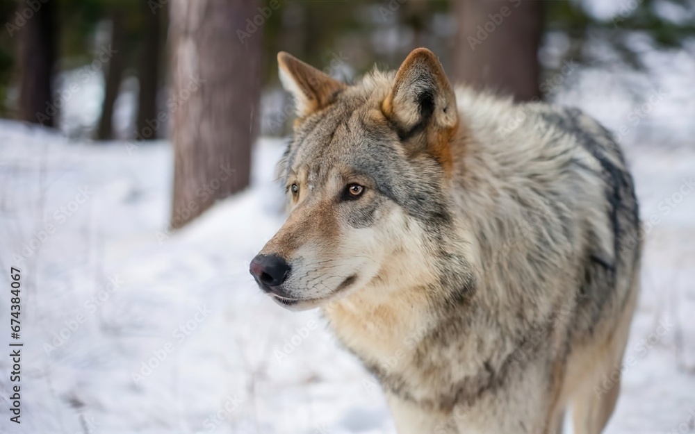 majestic gray wolf in the snow