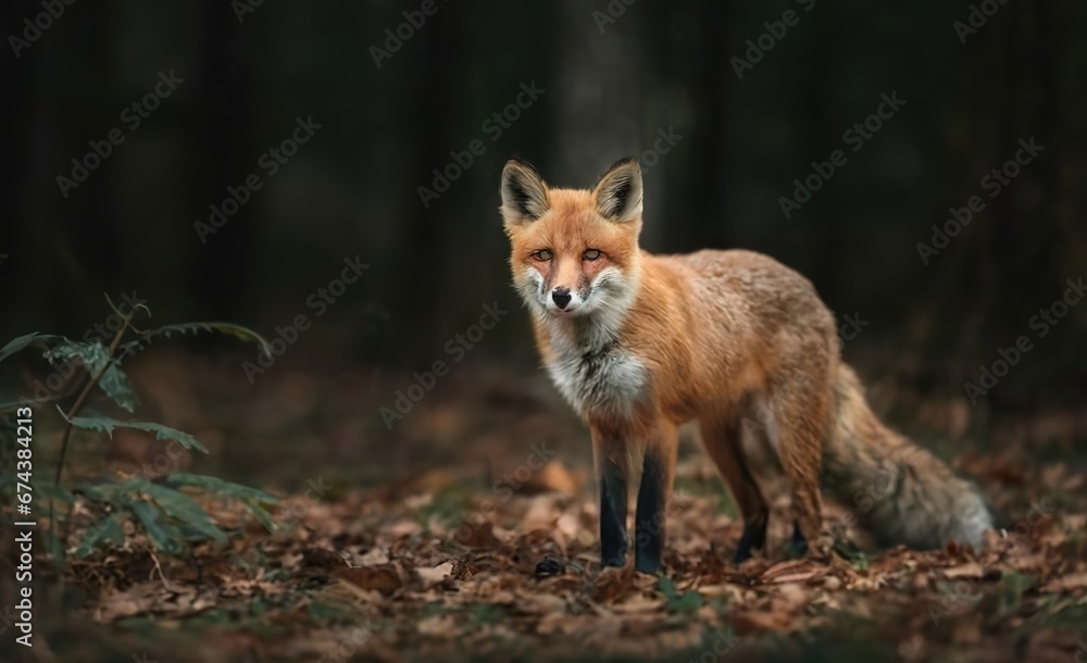 a curious fox in a misty woodland