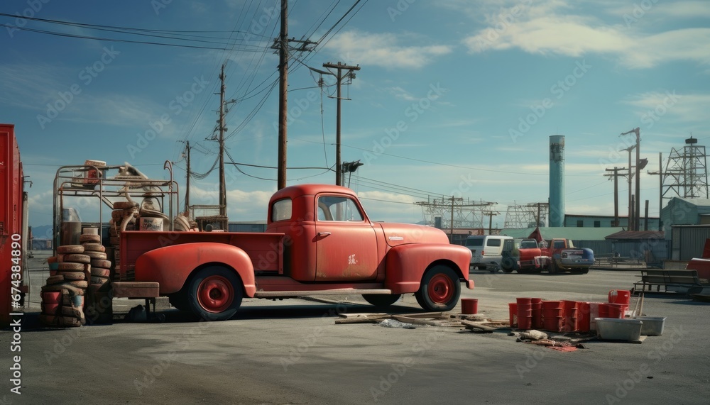 red truck on the road red truck on the road