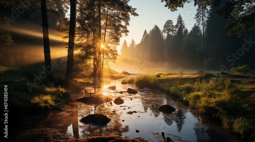 sunrise over a river in the forest