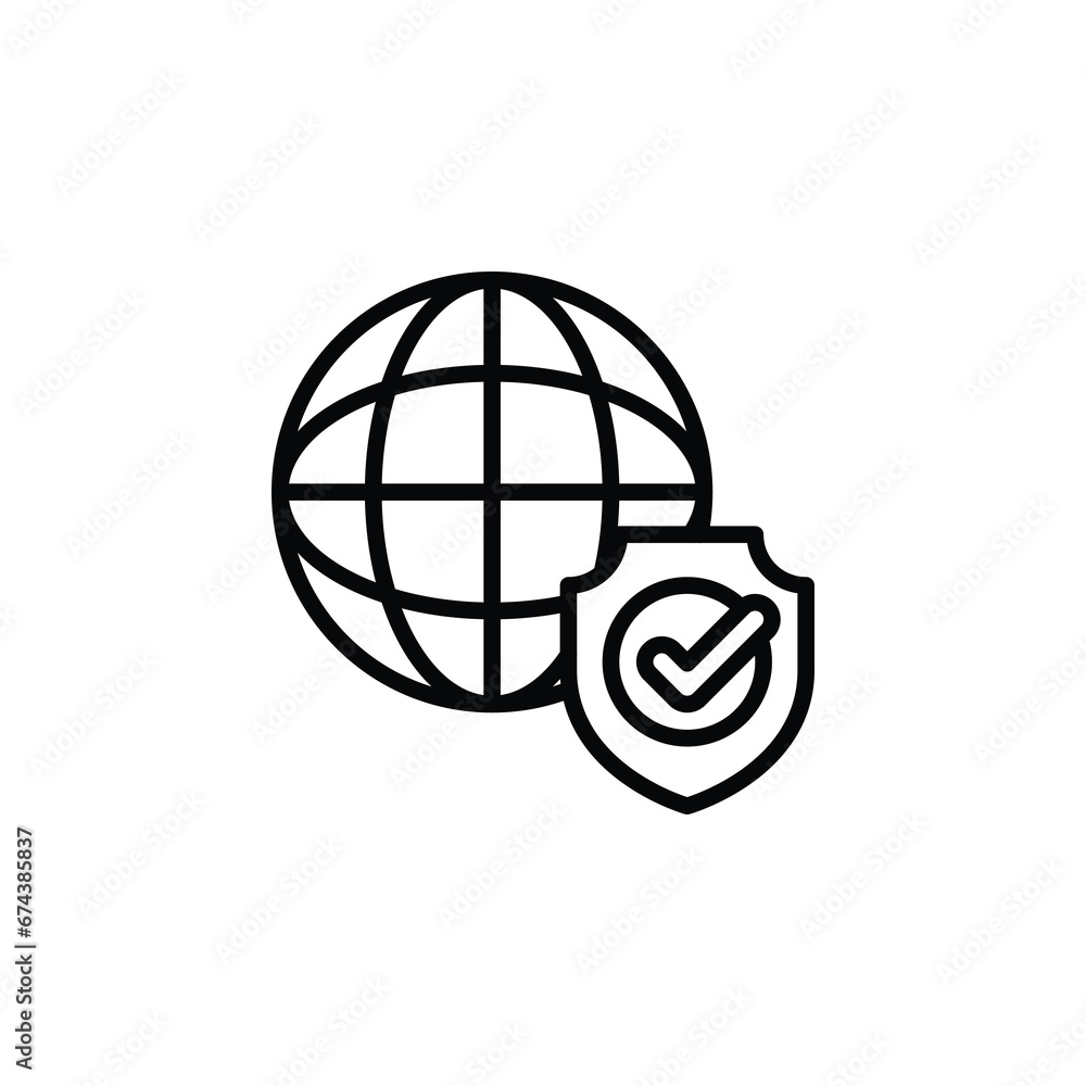 Globe and shield, security, protection outline icon. Vector illustration. The isolated icon suits the web, infographics, interfaces, and apps. Globe and shield, security, protection outline icon. Vector illustration. The isolated icon suits the web, infographics, interfaces, and apps.