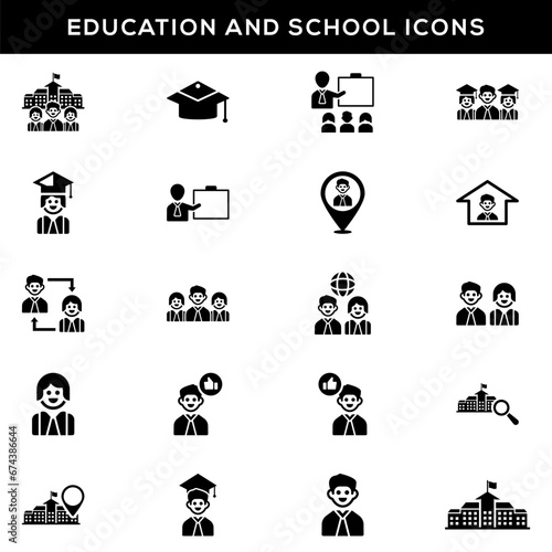 Education and School Icon Set (Black Version)