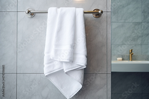 White towel hanging on the wall in the bathroom, Bathroom interior design