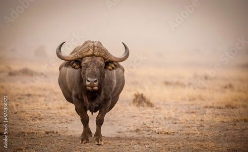 A majestic African buffalo in the midst