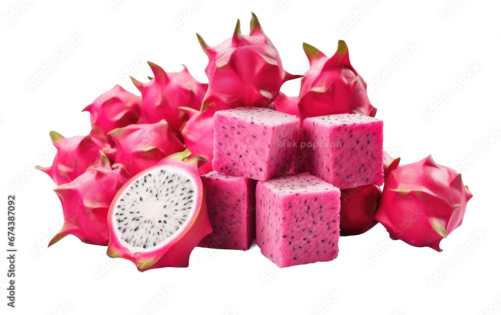 Realistic Dragon Fruit Cube Composition On White or PNG Transparent Background Realistic Dragon Fruit Cube Composition On White or PNG Transparent Background
