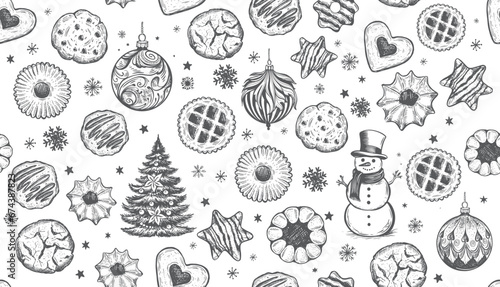 Christmas Cookie and ball set, Hand drawn illustration