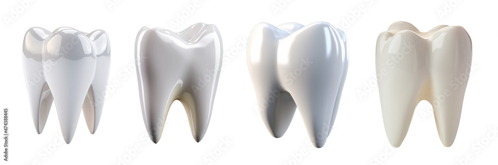 Set of elegant and shiny tooth isolated on a transparent or white background