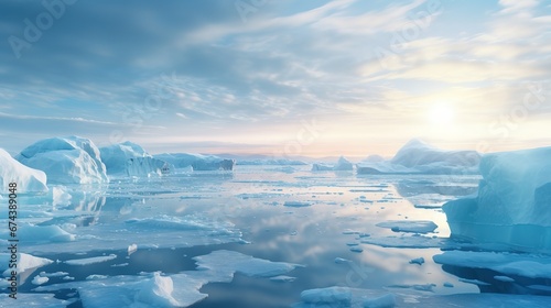 Ice sheets melting in the arctic ocean or waters. Global warming  climate change  greenhouse gas  ecology concept