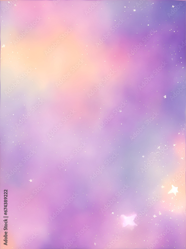 A beautiful purple galaxy background with stars and a rainbow. The galaxy is made up of swirling clouds of gas and dust, and the stars are of different sizes and colors.