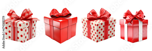 Set of gift box with red ribbon isolated on a transparent or white background