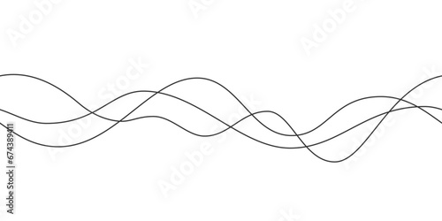 Line curve waves. Thin wavy line seamless pattern. Abstract dynamic curve stroke. Simple striped graphic template. Design element. Vector illustration isolated on white background.
