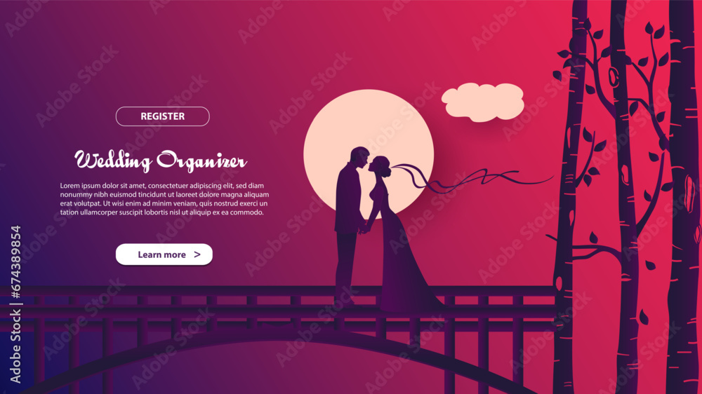 Landing page template of wedding organizer. Modern flat design concept of web page design for website and mobile website. - obrazy, fototapety, plakaty 