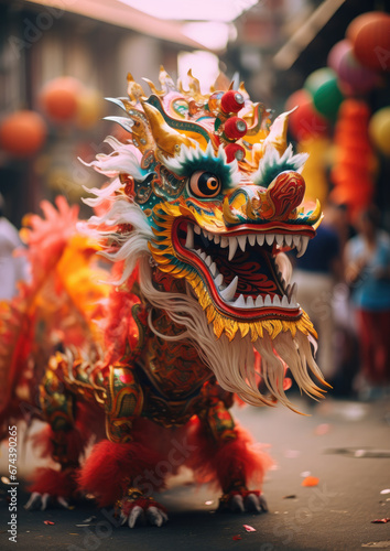 chinese new year, street festival, red dragon, life-size puppet, traditions, mythical animal, theater, performance, China, show, carnival, legend, symbol, Christmas, city, scary, eyes, face, teeth