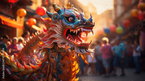 chinese new year  street festival  red dragon  life-size puppet  traditions  mythical animal  theater  performance  China  show  carnival  legend  symbol  Christmas  city  scary  eyes  face  teeth