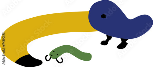 Bird catepillar kid illustration