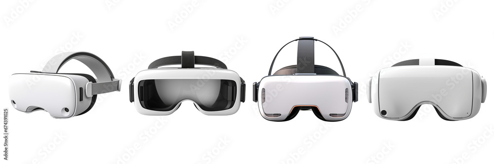 Set of virtual reality headsets isolated on a transparent or white background