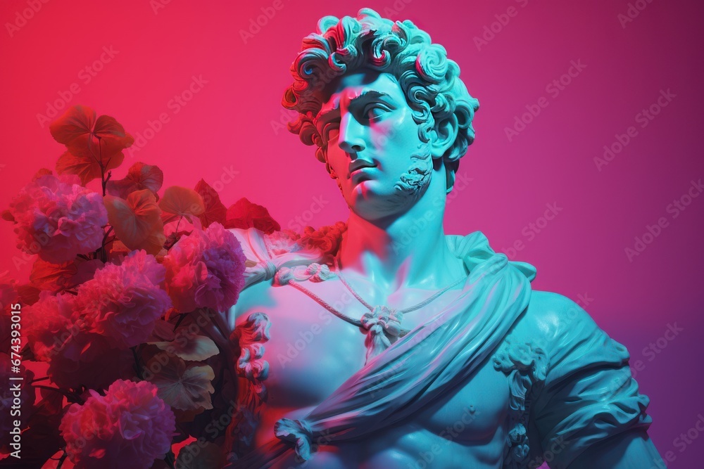 Antique greek bust on a neon background. Fashion wallpaper. Antique greek bust on a neon background. Fashion wallpaper.