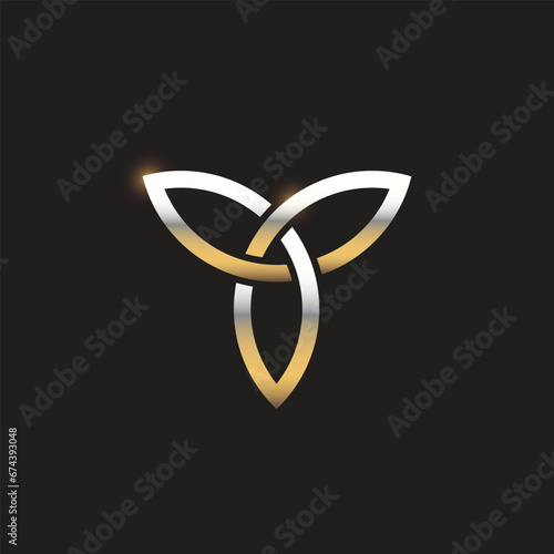 Golden Luxury triquetra logo vector wiccan divination isolated on black background, Letter T symbol 