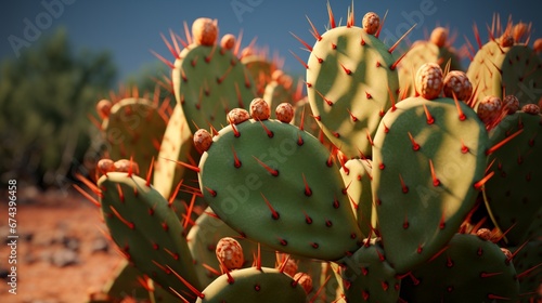 A Prickly Pear cactus with large, flattened pads covered in spines. High-resolution 8K image capturing the unique texture and natural beauty of the plant