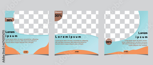 Collection of editable minimal square banner templates. Light blue and orange gradient background color with abstract line shapes. Suitable for social media posts and web internet advertising. Vector 
