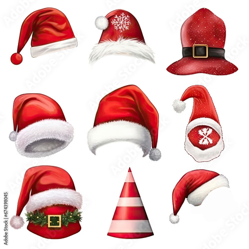 Différent style de bonnet, chapeau de Noël en style aquarelle