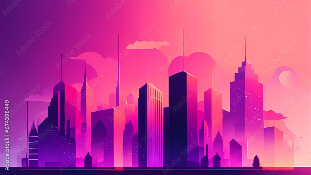 Purple Gradient City Digital Painting Drawing Modern Sense Dusk New Generation