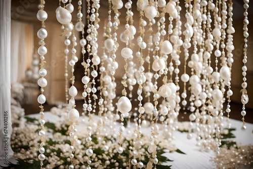 Hanging made with big and small pearls