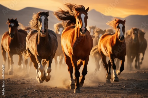 Group of horses running gallop. Mustangs in the desert. © Lubos Chlubny