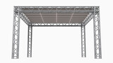 3D rendering of aluminum truss girder rooftop construction with canvas sunshade for event business concept