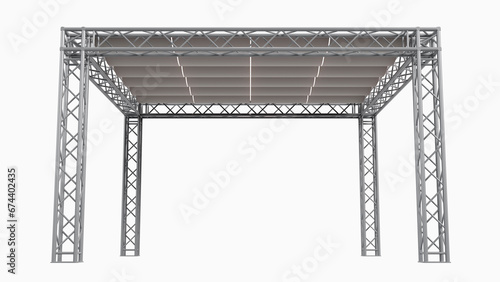 3D rendering of aluminum truss girder rooftop construction with canvas sunshade for event business concept