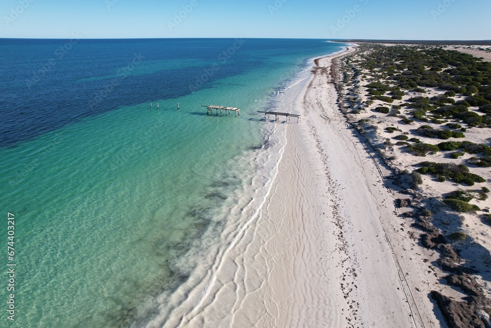 Eucla Jetty, Coastline, and National Park - Western Australia. Aerial Drone Images.