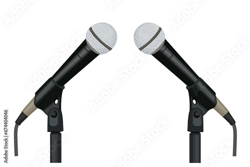 set of microphones isolated on white background