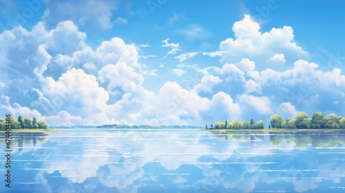 sky peaceful cloud sunny landscape illustration summer vacation, lakeside view, outdoor travel sky peaceful cloud sunny landscape photo