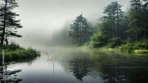 gy reflection plant fog landscape illustration morning nature, tree water, sky natural gy reflection plant fog landscape © sevector