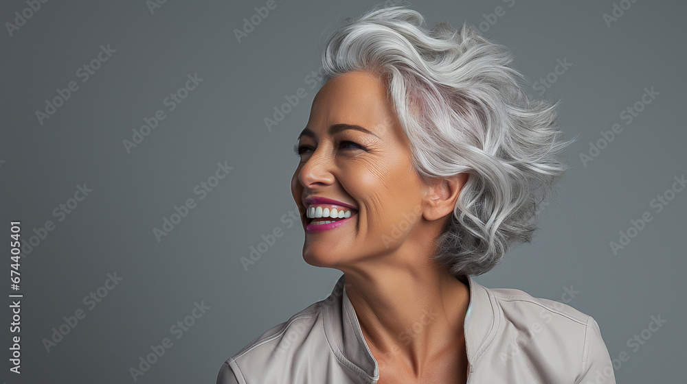 beautiful elderly woman with gray hair, smiling beautiful elderly woman with gray hair, smiling