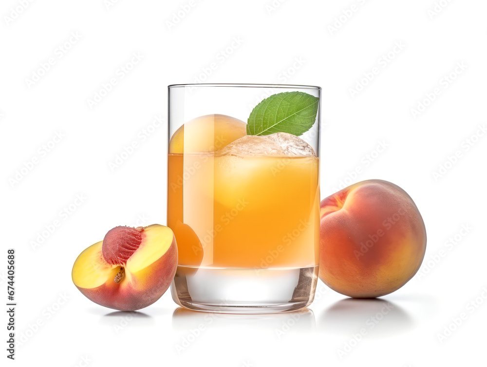 Glass with peach juice isolated on white background Glass with peach juice isolated on white background