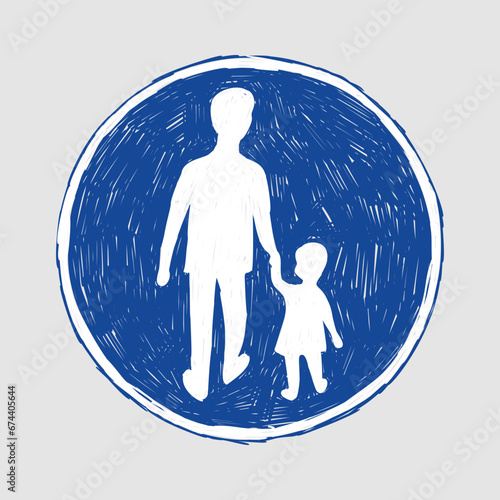 Road sign in Sweden, Footpath for pedestrians, Freehand sketch round road sign blue and white, Hand drawn