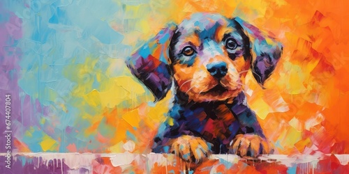 Abstract colorful oil acrylic painting dog pallet knife on canvas.